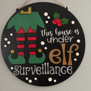 🎁 Elf-Themed Christmas Wooden Door Sign | Holiday Humor Décor